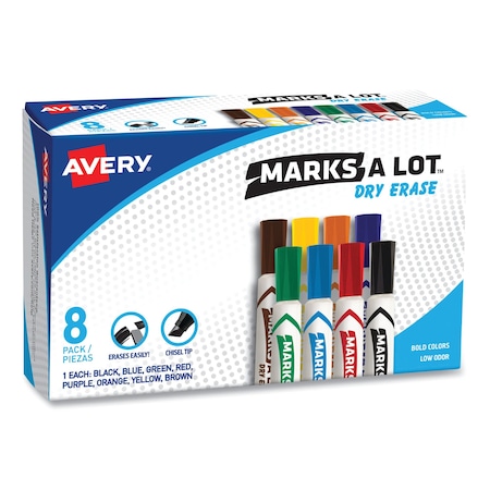 Avery MARKS A LOT Dry Erase Marker, Broad Chisel Tip, Assorted Colors, PK8 24411